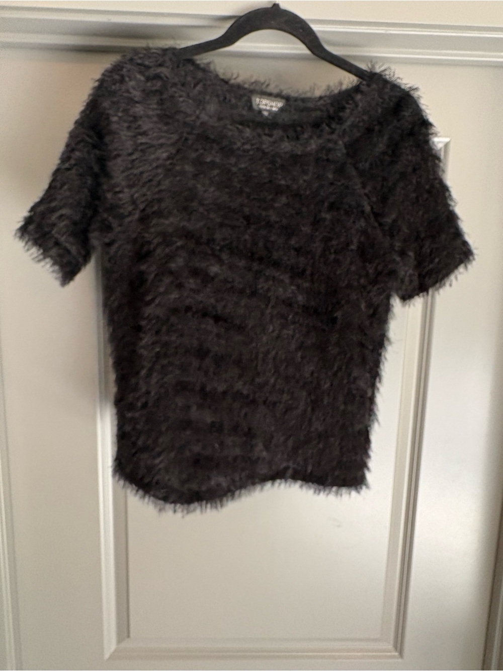 Topshop Black Fuzzy Short Sleeve Sweater